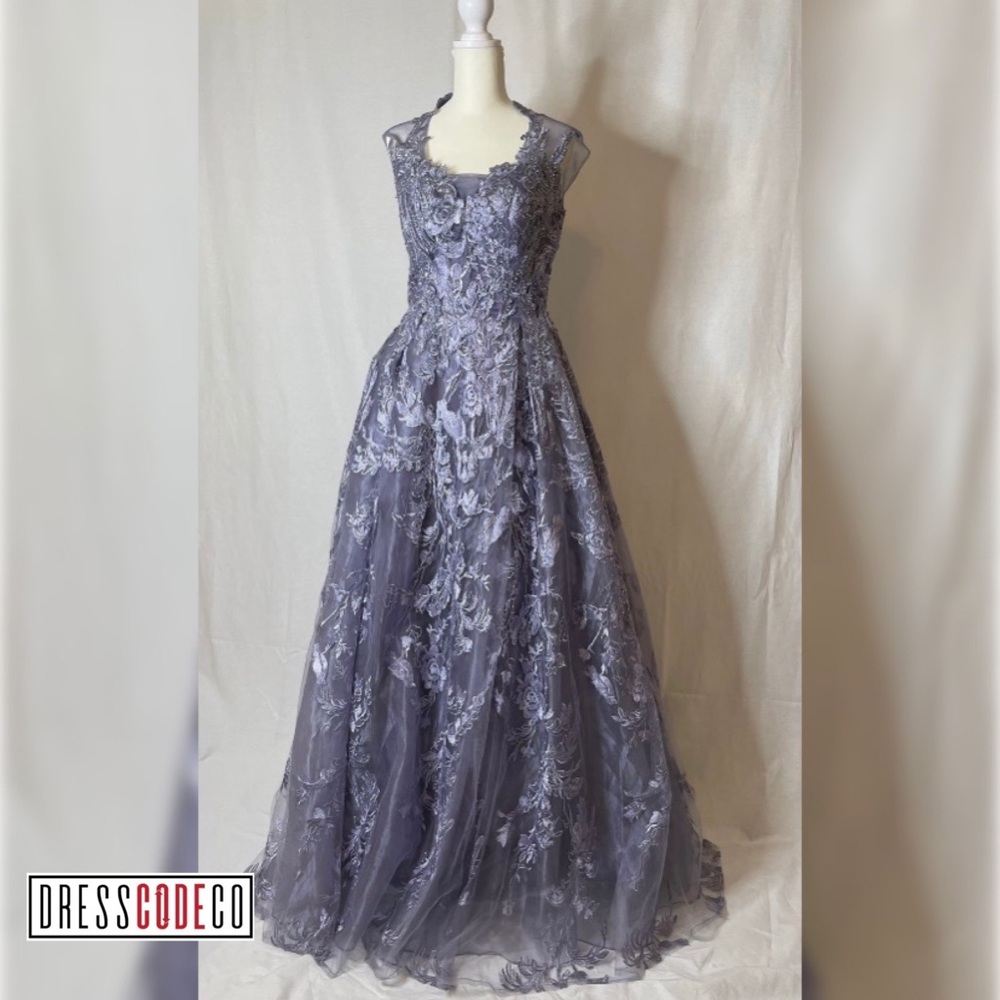 Lavender beaded and appliqué dress.